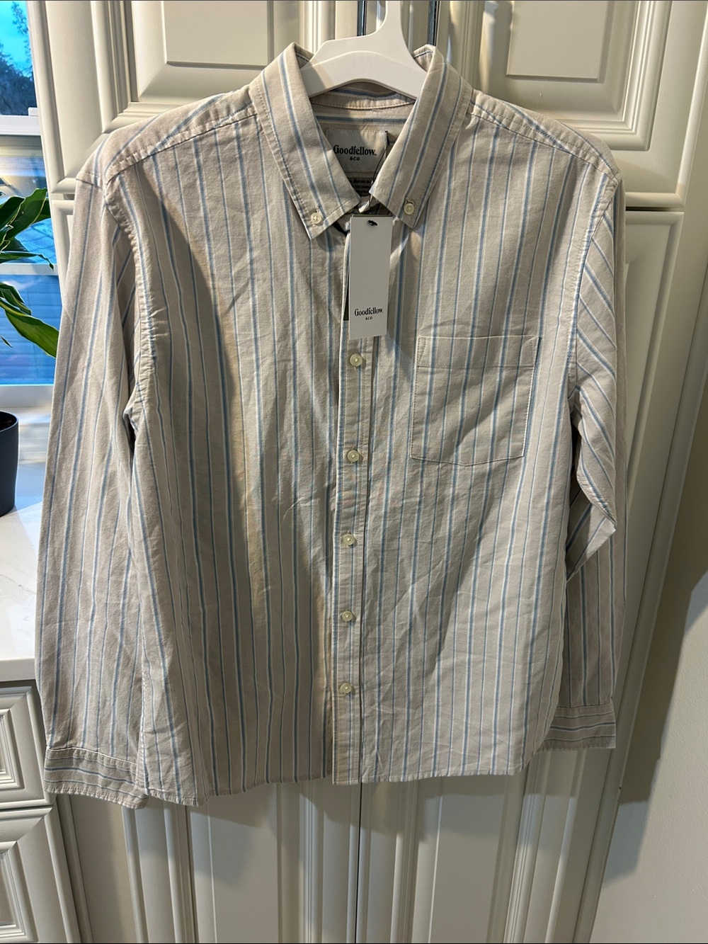 Goodfellow & Co Men’s White Button-Down Shirt with Blue Stripes